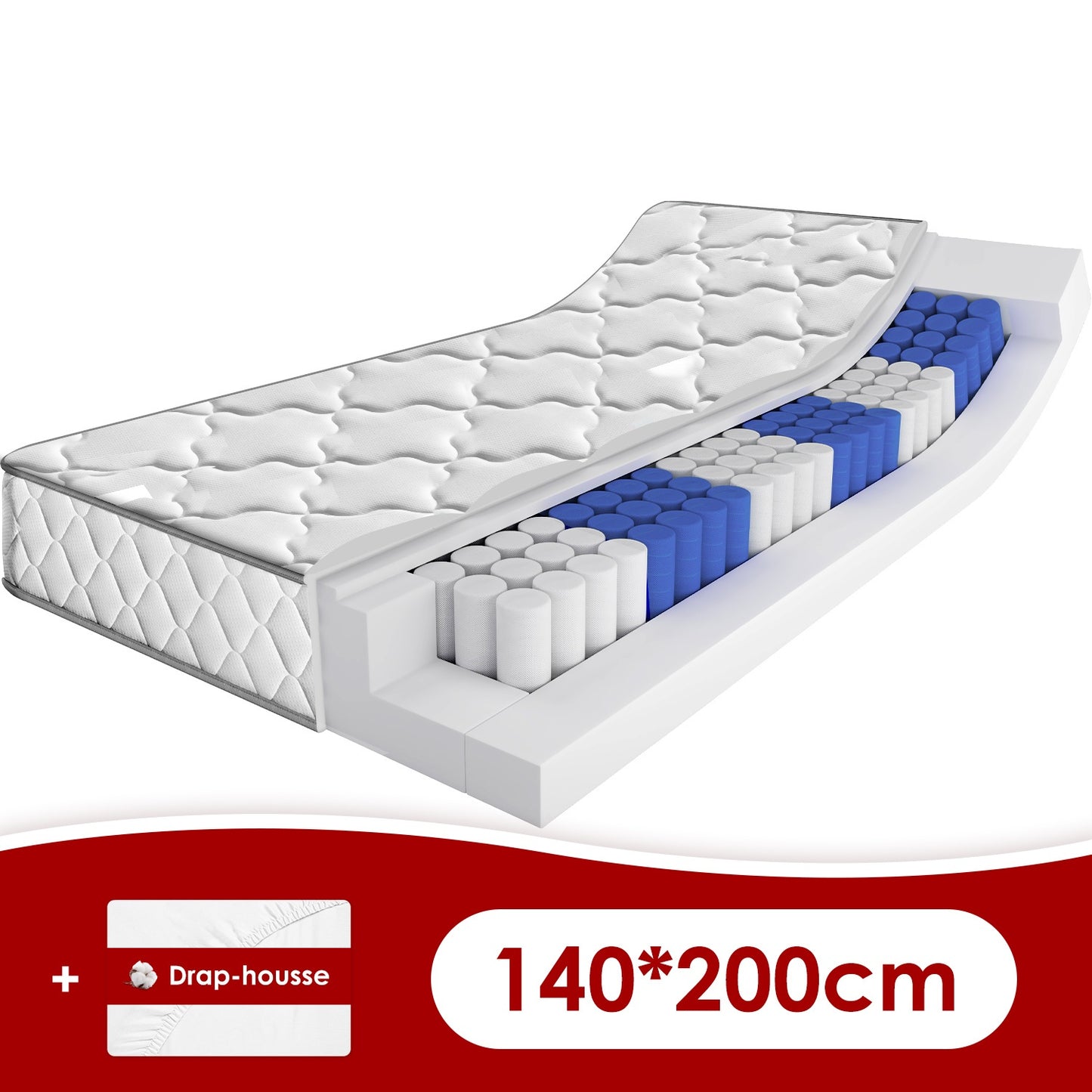 7-Zone Pocketvering Matras – Slaapmatras – Matrassen – Pocketveer Matras – 7-Zones Matras – H3 Extra Stevig – 22 cm Hoogte – Wasbare Katoenen Hoes – Bewegingsoverdracht Verminderd