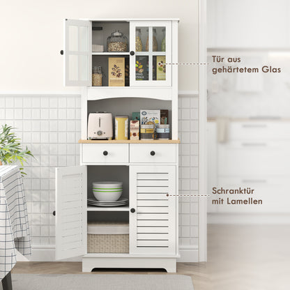 Keukenkast – Hoge Kast – Buffetkast – Opbergkast – Bovenkast – Verstelbare Planken – Wit 68x39,5x170 cm Rubberwood Werkblad