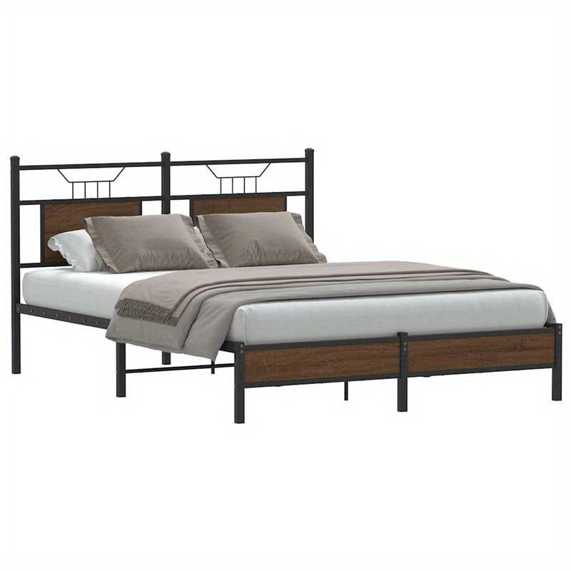 Houten Bedframe – Bed Frame – Slaapbed – Bedbank – Ledikant – Zwart-Wit Design – 150x200 cm – Kunststof Hout – Eenvoudige Montage