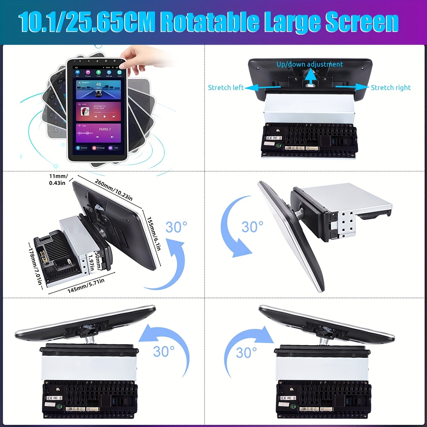 Autoradio – Car Stereo – Multimedia Speler – Inbouwradio – Auto Entertainment Systeem – Draaibaar 10,1 inch Touchscreen – Android 14.0 Met Wireless Carplay & AHD Achteruitrijcamera