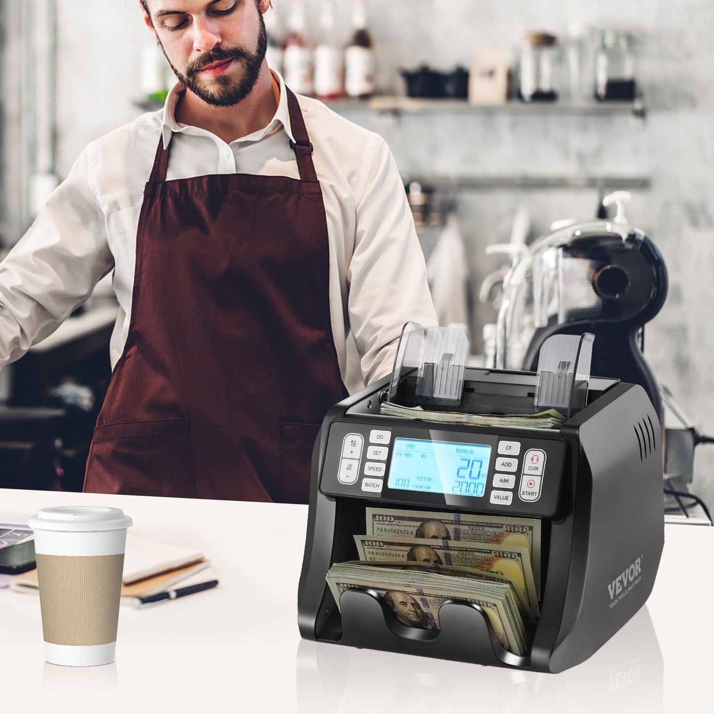 Geldtelmachine – Biljettelmachine – Geldteller – Geldtellers – Valsgelddetector – 1200 Biljetten per Minuut – 4-Voudige Valsgeldcontrole