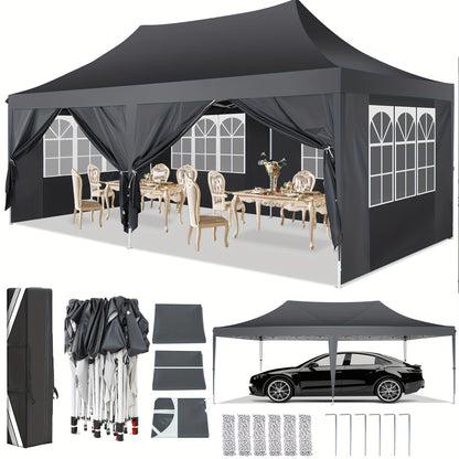 Partytent – Paviljoen – Feesttent – Tuintent – Overkapping – Pop-Up – 3,05x6,1 m – Met 6 Afneembare Zijwanden – Verstelbare Hoogte
