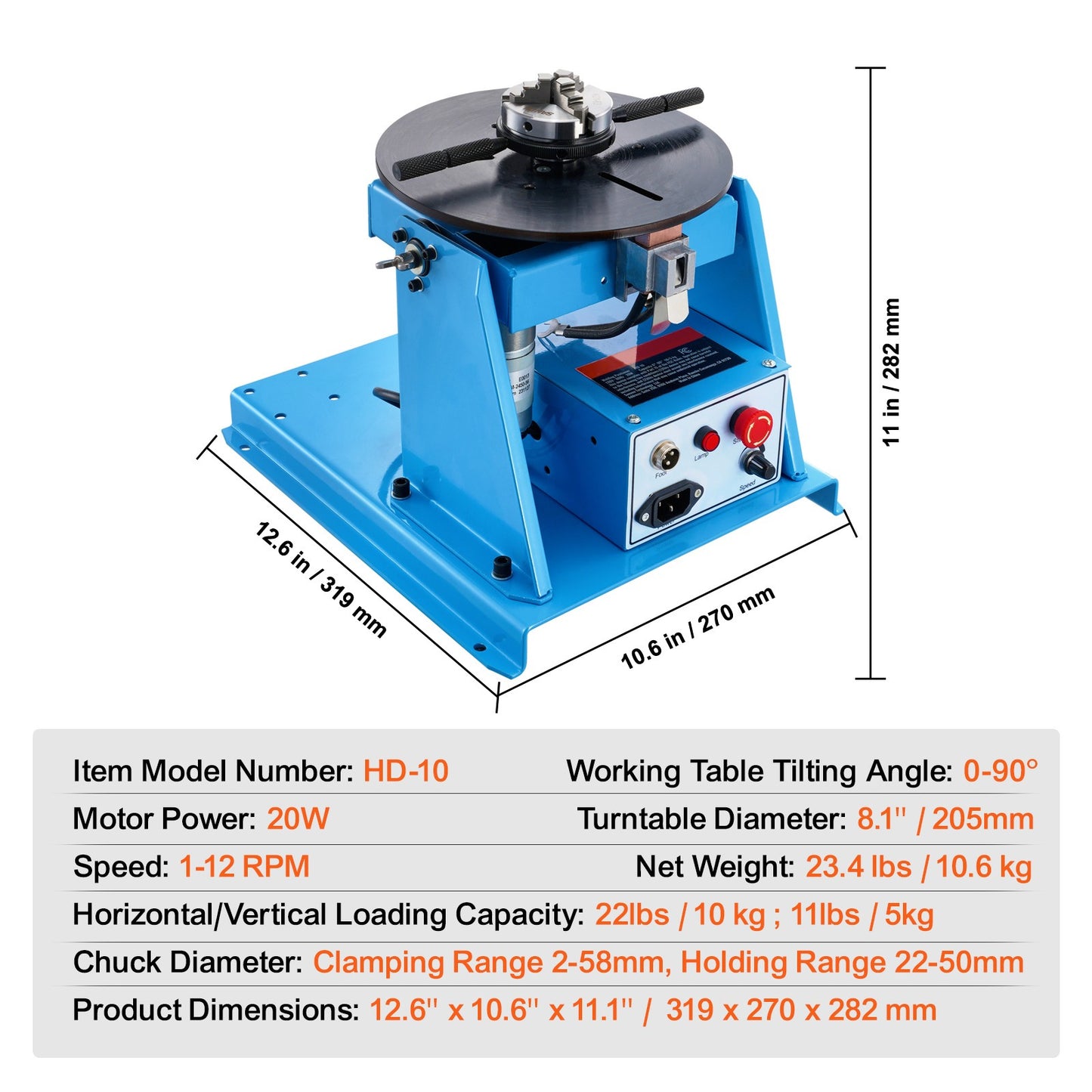 Laspositioneerder – Lasrotator – Laspositiehouder – Lasplaat – Lasdispositief – Draaibaar 0-90° Kantelbaar – Regelbare Snelheid 1-12 RPM – Max. Draagkracht 10 KG