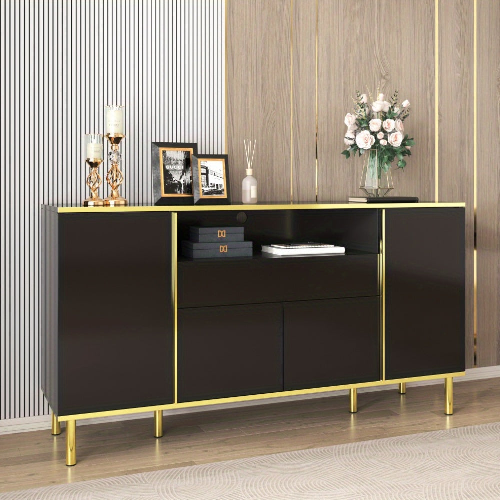 Dressoir – Sideboard – Opbergkast – Ladekast – Buffetkast – Modern Minimalistisch Design – Zwart Met Gouden Accenten – Ruimtebesparend Verticaal – Stevige Constructie Zonder Elektriciteit