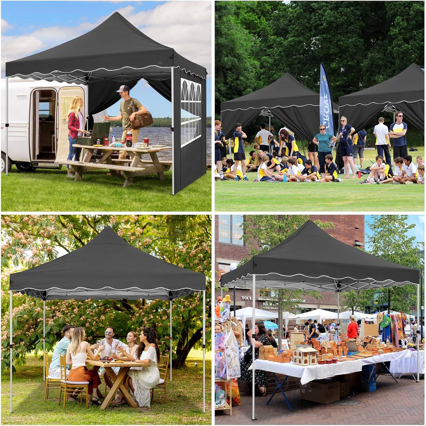 Partytent – Paviljoen – Feesttent – Tuintent – Overkapping – Pop-up – Met 4 Zijwanden – 3,05x3,05 m – Versterkt Carbonstaal Frame – Waterdicht Oxford Stof