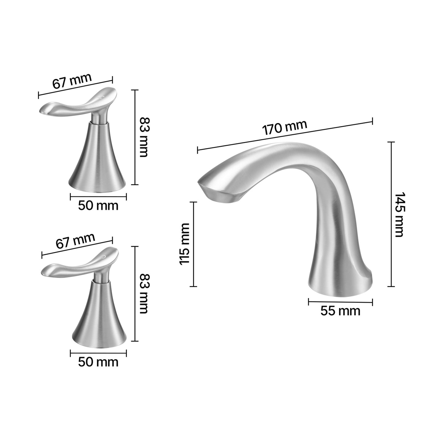 VEVOR Roman Tub Faucet, 3 Hole Waterfall Bathtub Faucet, Gooseneck Bath Tubs Faucets Set with 2 Handles, Deck Mount Bath Tub Faucets Set for Baby Care, Adult Bathing, Brushed Stainless Steel, High Arc