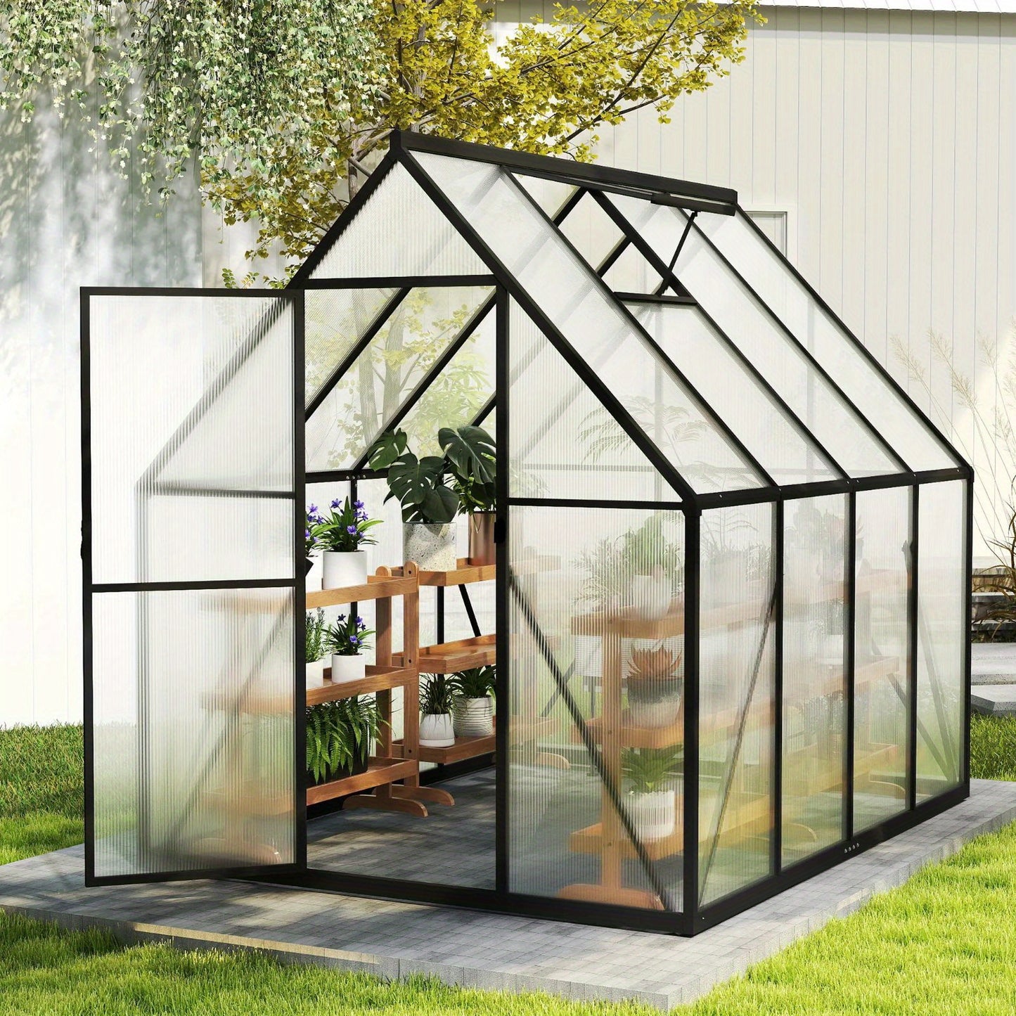 Kas – Serre – Tuinkas – Groentekas – Plantenkas – Aluminium Frame – 6,12 m² met 4 mm Polycarbonaat Panels – UV Bestendig – 340x180x195 cm