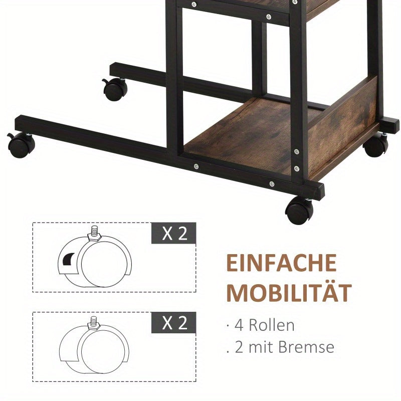 HOMCOM Heavy-Duty Adjustable Height Side Table with Wheels - Extendable/Retractable End Table, Space-Saving Mobile Desk, Sturdy Metal Construction, Easy Assembly for Living Room, Home Office, Bedroom - Modern Industrial Furni
