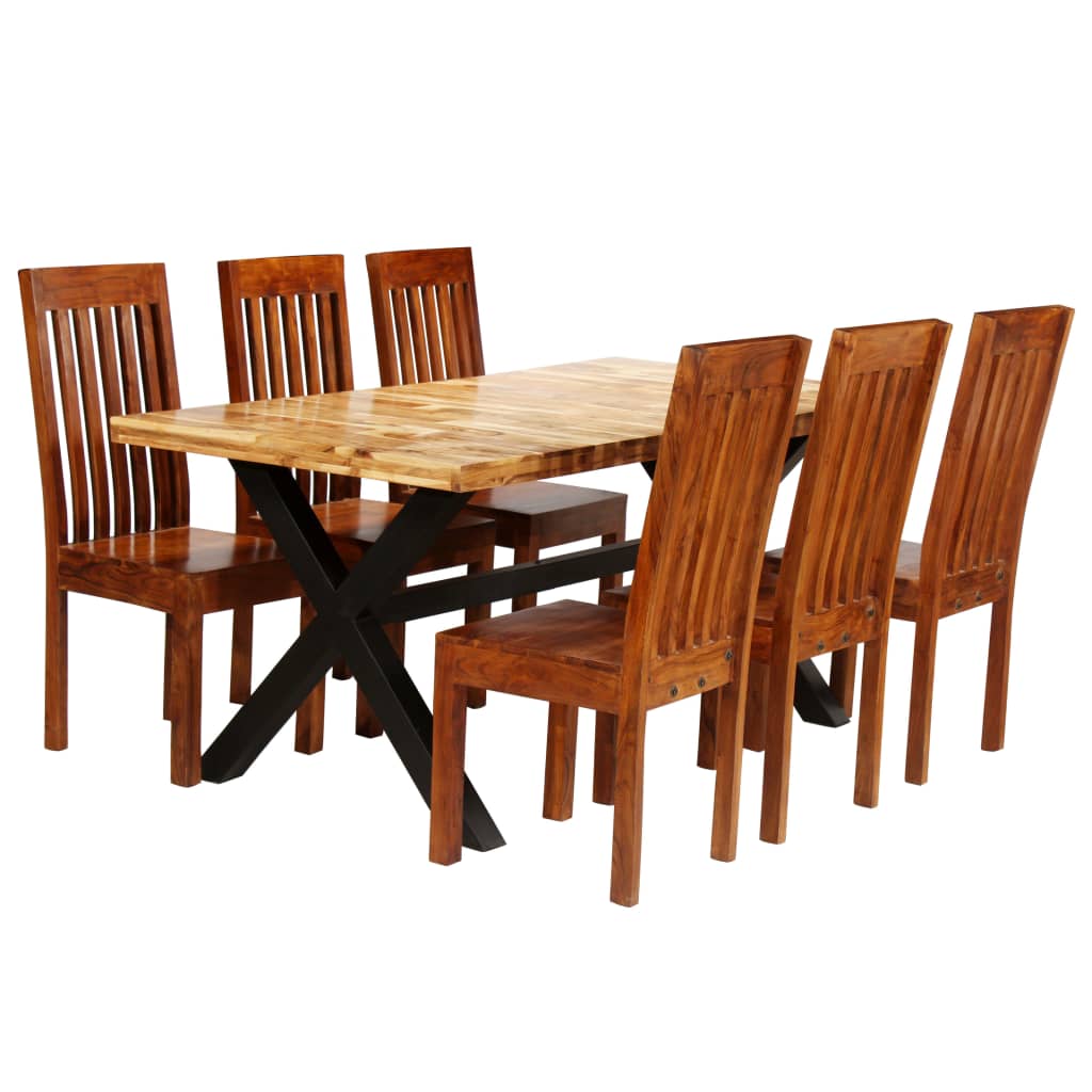 Eettafelset – Eetkamerset – Keukentafelset – Zitgroep – Tafel en Stoelen – Massief Acacia- en Mangohout – Set Van 1 Tafel + 6 Stoelen – Robuust & Handgemaakt