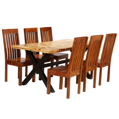 Eettafelset – Eetkamerset – Keukentafelset – Zitgroep – Tafel en Stoelen – Massief Acacia- en Mangohout – Set Van 1 Tafel + 6 Stoelen – Robuust & Handgemaakt
