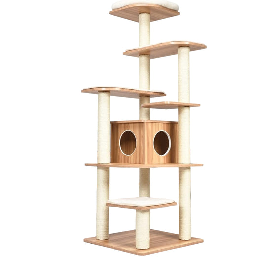 Krabpaal – Kattenboom – Krabmeubel – Klimmeubel – Kattenhuis – 175 cm Hoog – 6 Niveaus Met Kattenhol En Wasbare Matten