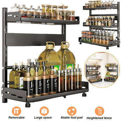 Kruidenrek – Kruidendispenser – Specerijenrek – Keukenrek – Kruidenhouder – Verstelbaar 3-laags – Zwart Metalen Koolstofstaal