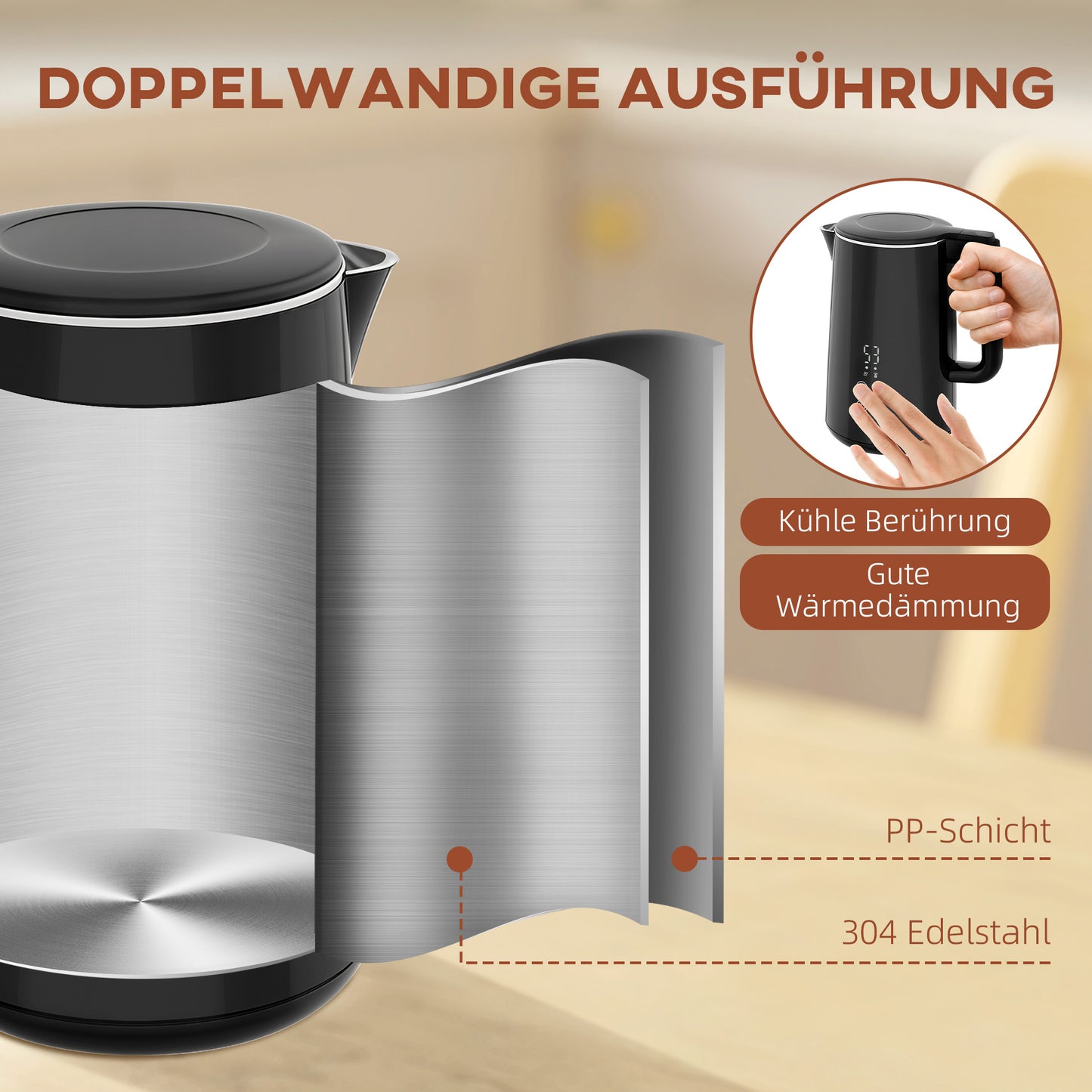 Keukenset Waterkoker Broodrooster Ontbijtset Kookset – Zwart – 2200W Waterkoker – 7 Bruiningsniveaus – RVS & BPA-vrij