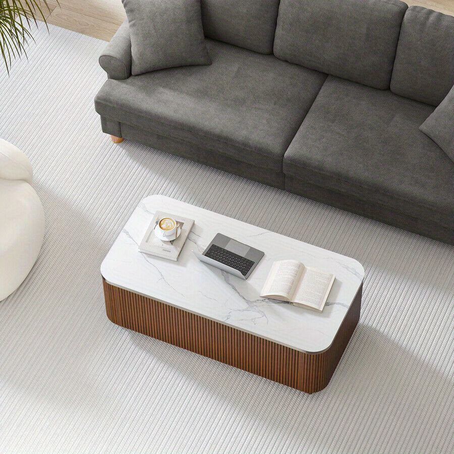 Salontafel – Koffietafel – Tafel – Opbergtafel – Woonkamertafel – Walnootafwerking – Push-to-Open Deuren – Ruime Opbergruimte – Mid Century Modern Design