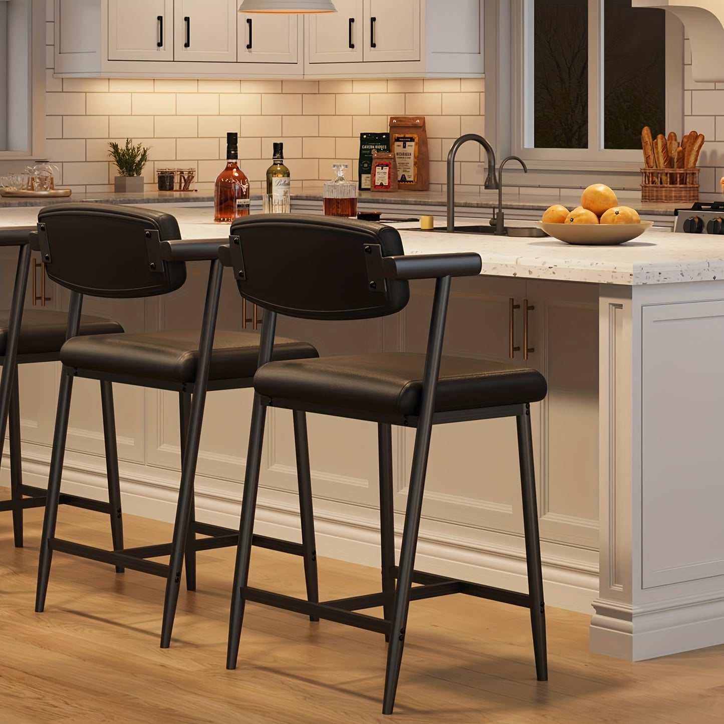 Barkrukken – Barstoelen – Keukenkrukken – Counterstoelen – Barkruk Set Zwart – Stevig Metalen Frame – Ergonomische Rugleuning en Voetsteun