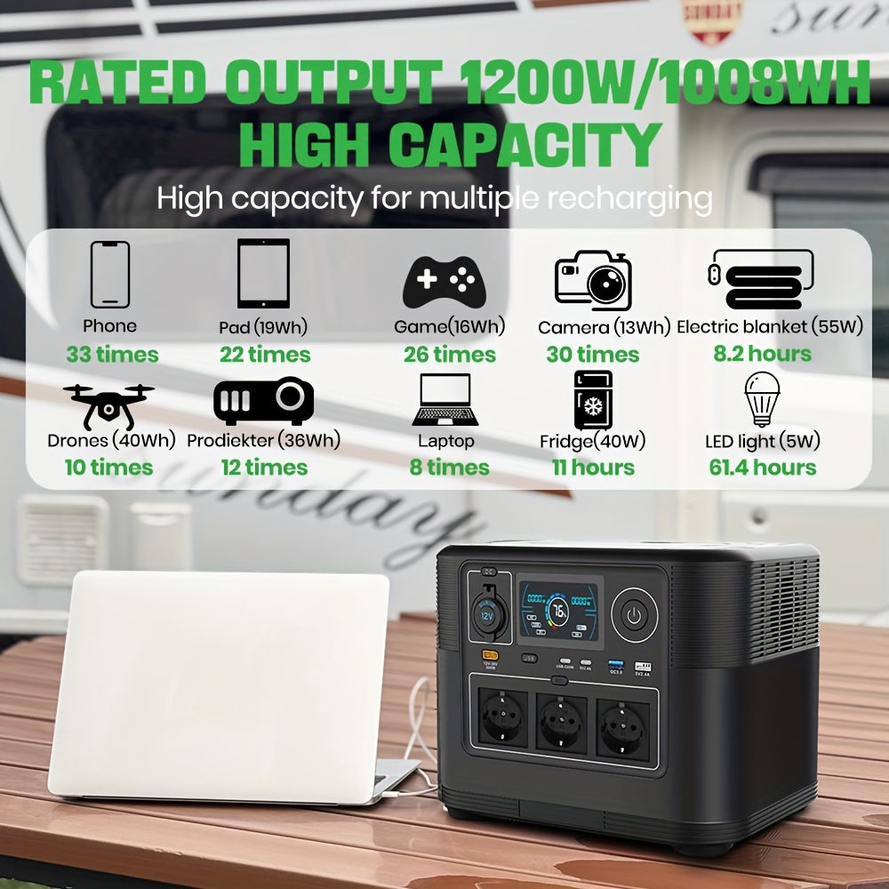 Draagbare Power Station – Mobiele Generator – Portable Accu – Energievoorziening – 1008 Wh Batterijcapaciteit – 1200 Watt Uitgangsvermogen