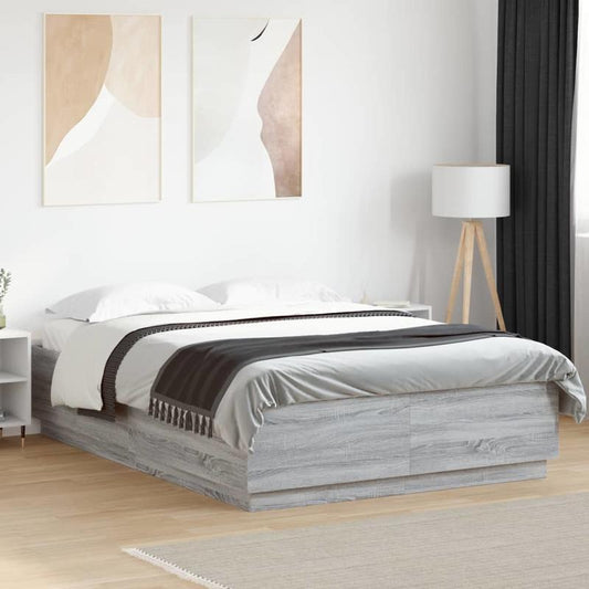 Grigio Sonoma Modern King Size Bed Frame - Heavy-Duty Hardwood Platform Bed with Easy Assembly, Tool-Free Setup, Sturdy Construction for Master Bedroom or Guest Room - Contemporary Minimalist Design, Home Decor Essential, Clean Aesthetic, Highquality Buil