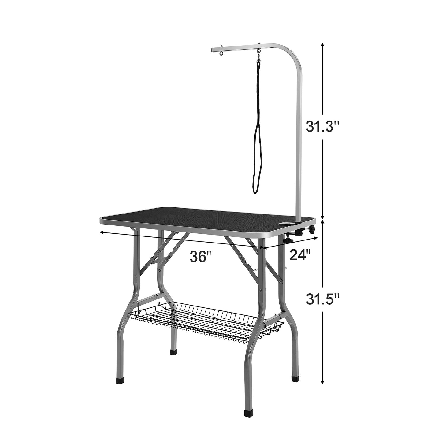 Trimmtafel – Verzorgingstafel – Honden Tafel – Katten Tafel – Draagbaar – Verstelbare H-vormige Armen – Inklapbaar Met Opbergruimte – Stabiel Tot 150 kg – Anti-Slip Rubber Voetjes – Zwart