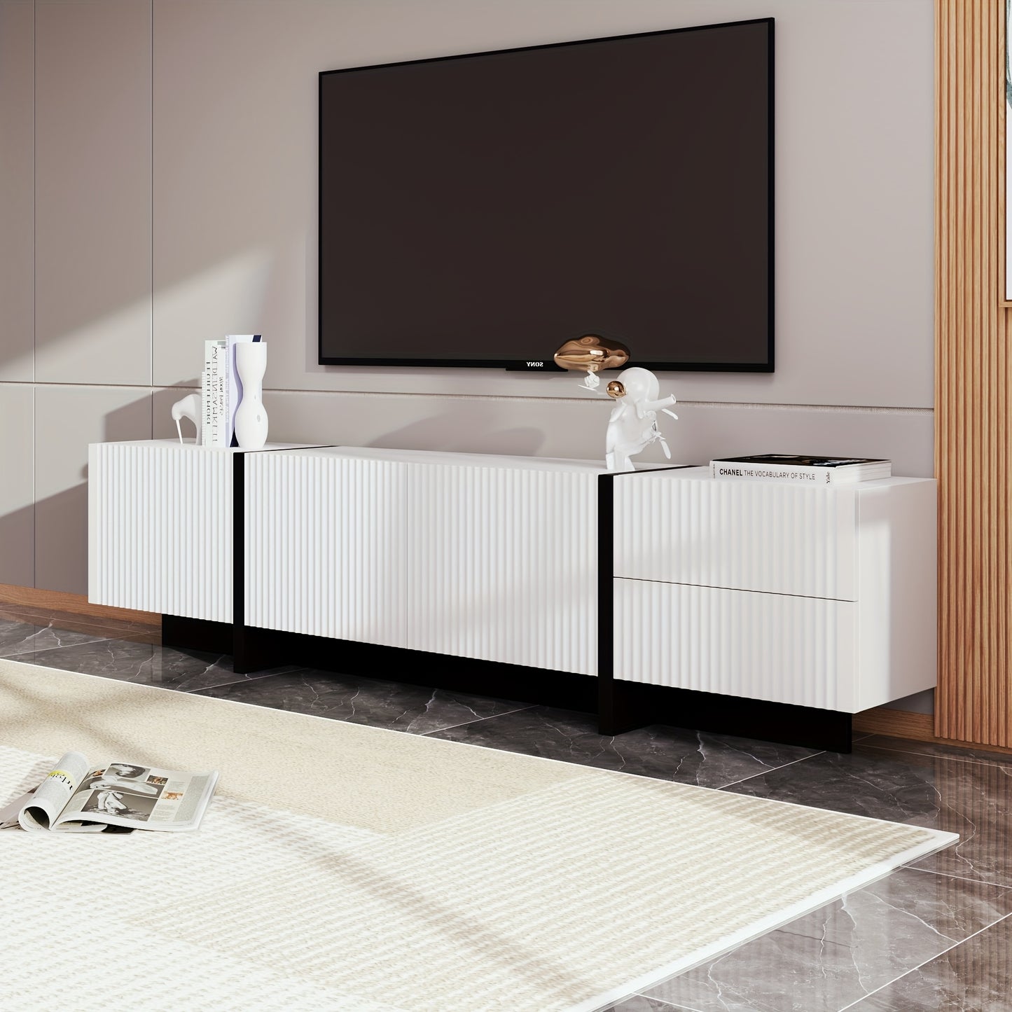 TV Meubel – TV Dressoir – TV Kast – Media Meubel – Televisiemeubel – Massief Hout – 3 Deuren & 2 Laden – 190 cm – MDF – Geen Stroomvoorziening