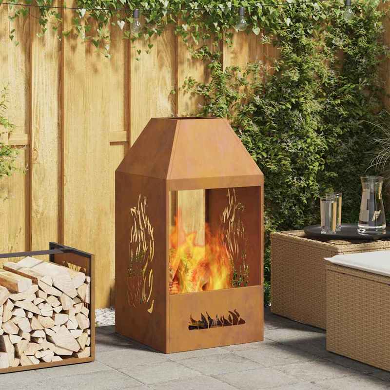 Buitenhaard – Terrashaard – Vuurschaal – Vuurkorf – Fire Pit – Houtkachel – 50x50x100 cm – Bruin Gecoat Staal