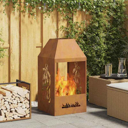 Buitenhaard – Terrashaard – Vuurschaal – Vuurkorf – Fire Pit – Houtkachel – 50x50x100 cm – Bruin Gecoat Staal