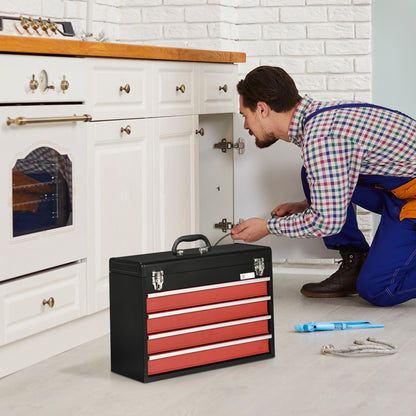 Metal Gereedschapskist – Toolbox – Opbergbox – Werkplaatskist – Toolbox Met Lade – Zwart Stalen Materiaal – 4 Laden + Bovenschaal – Compact 51x22x39,5 cm