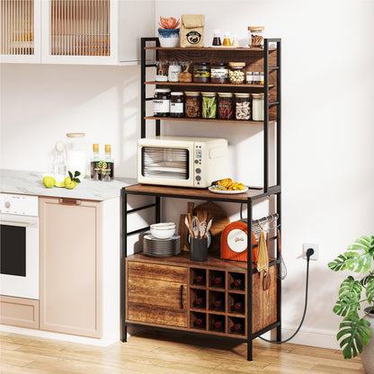 Keukenkast – Keukenkastje – Opbergkast – Kast Met Wijnrek – Vloerkast – Ingebouwd Stopcontact & USB – 80x40x170 cm Bruin