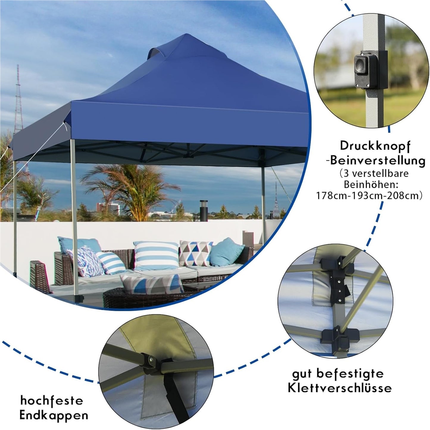 Paviljoen – Partytent – Tuinpaviljoen – Vouwtent – Prieel – 3x3m – Hoogte Verstelbaar – UV Bescherming 50+ – Winterbestendig – Blauw – Inclusief Draagtas Met Wielen