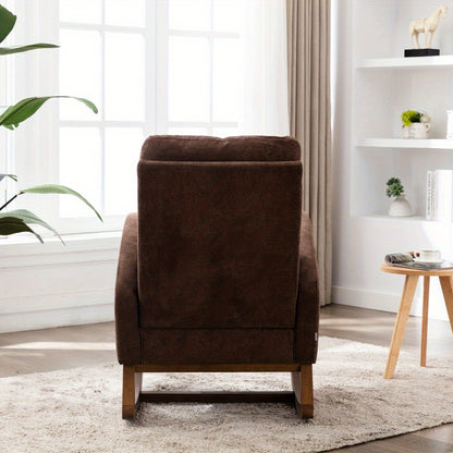 Schommelstoel – Relaxstoel – Fauteuil – Loungestoel – Accentstoel – Mid-Century Modern Design – Hoog Gewatteerd Rugkussen – Koffiebruin Met Memory Foam