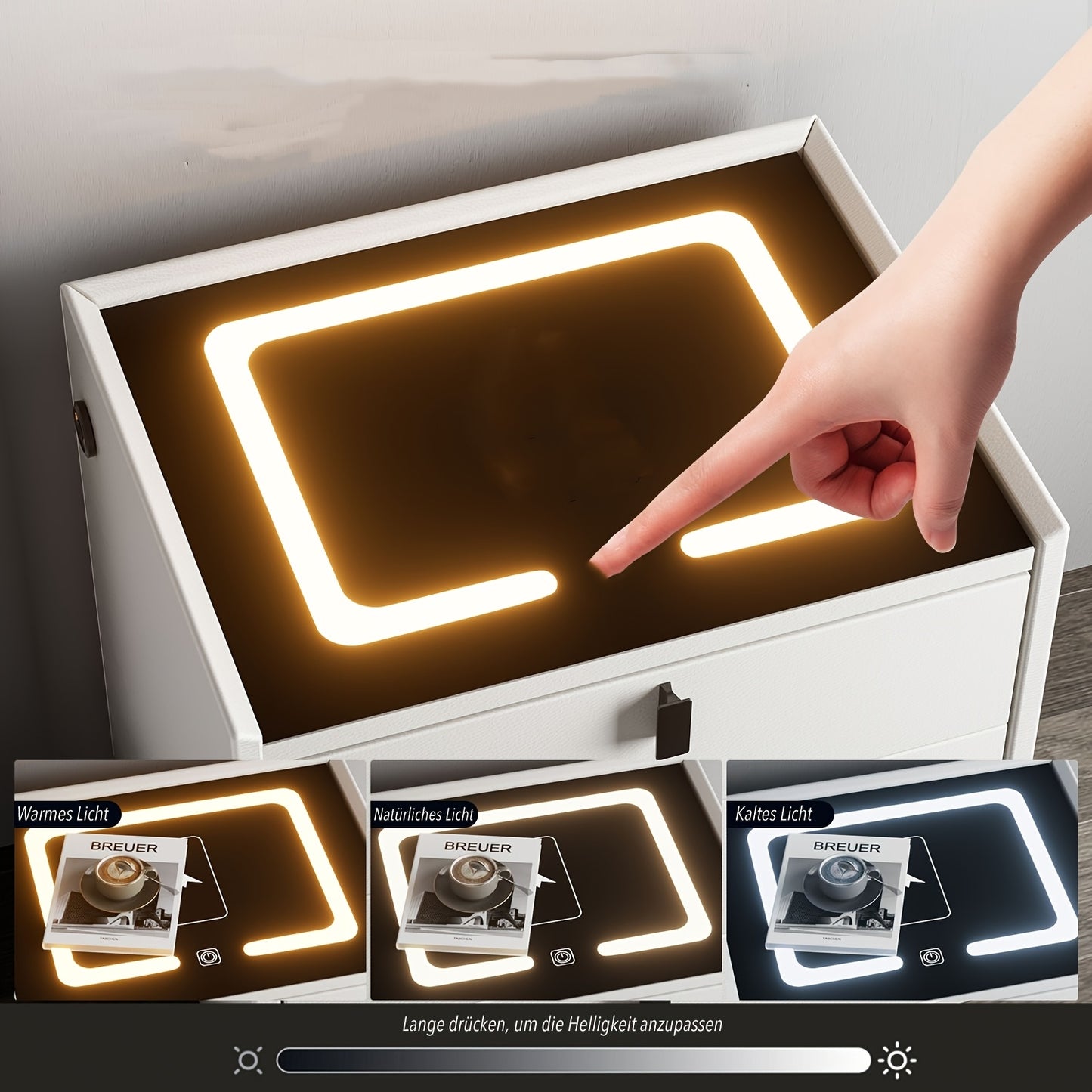 Nachtkastje – Bedside Table – Nachtkast – Bedtafeltje – Nachtkastje Met 2 Lades – Instelbare LED-Verlichting – USB Oplaadpoort – Zwart-Wit Houtlook