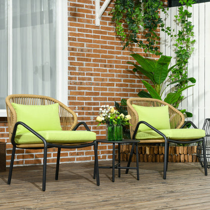 3-Delige Rattan Bistro Set – Tuinset – Balkonset – Bistromeubel – Terrasmeubilair – Weerbestendig Kunstrottan – Stijlvolle Stalen Tafel Met Verstelbare Voeten – Comfortabele Tuinstoelen Grijs