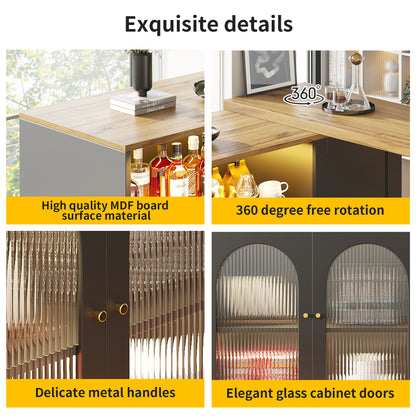 Buffetkast – Opbergkast – Keukenkast – Sideboard – Wijnkast – 360° Draaibaar Ontwerp – 198 x 39,6 x 97 cm – Glazen Deuren met Lades
