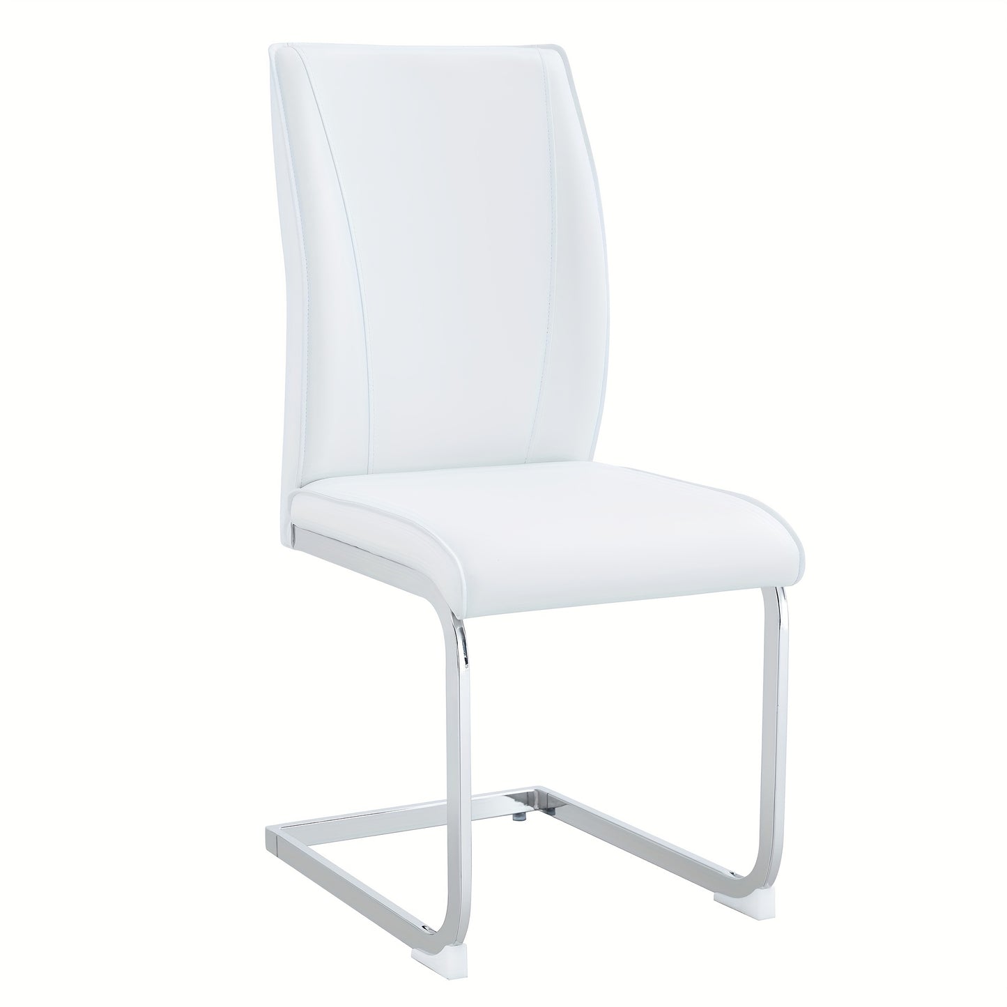 Eetkamerstoel – Stoel – Zithoekstoel – Keukenstoel – Accentstoel – Set Van 2 – Wit – Met Zilverkleurig Metalen Frame – Comfortabele Zitting