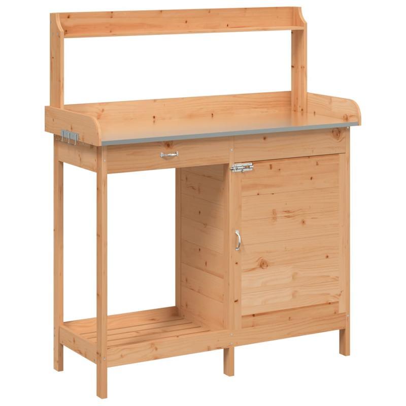 Tuinwerkbank – Buitenwerkbank – Werktafel – Tuinmeubel – Tuinkast – Stevig Vurenhout – Ruim Werkblad 110,5x45 cm – Bruin
