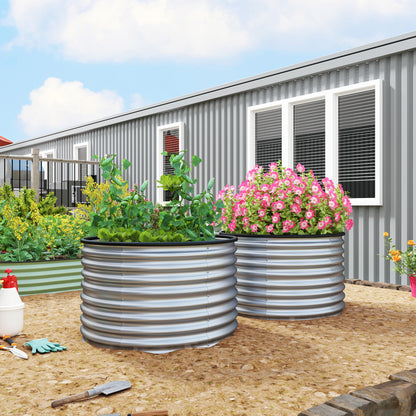 Bloembak – Plantenbak – Verhoogde Bak – Tuinbak – Bloempot – Set van 2 – Gegalvaniseerd Staal – Open Bodem met Rubberen Rand