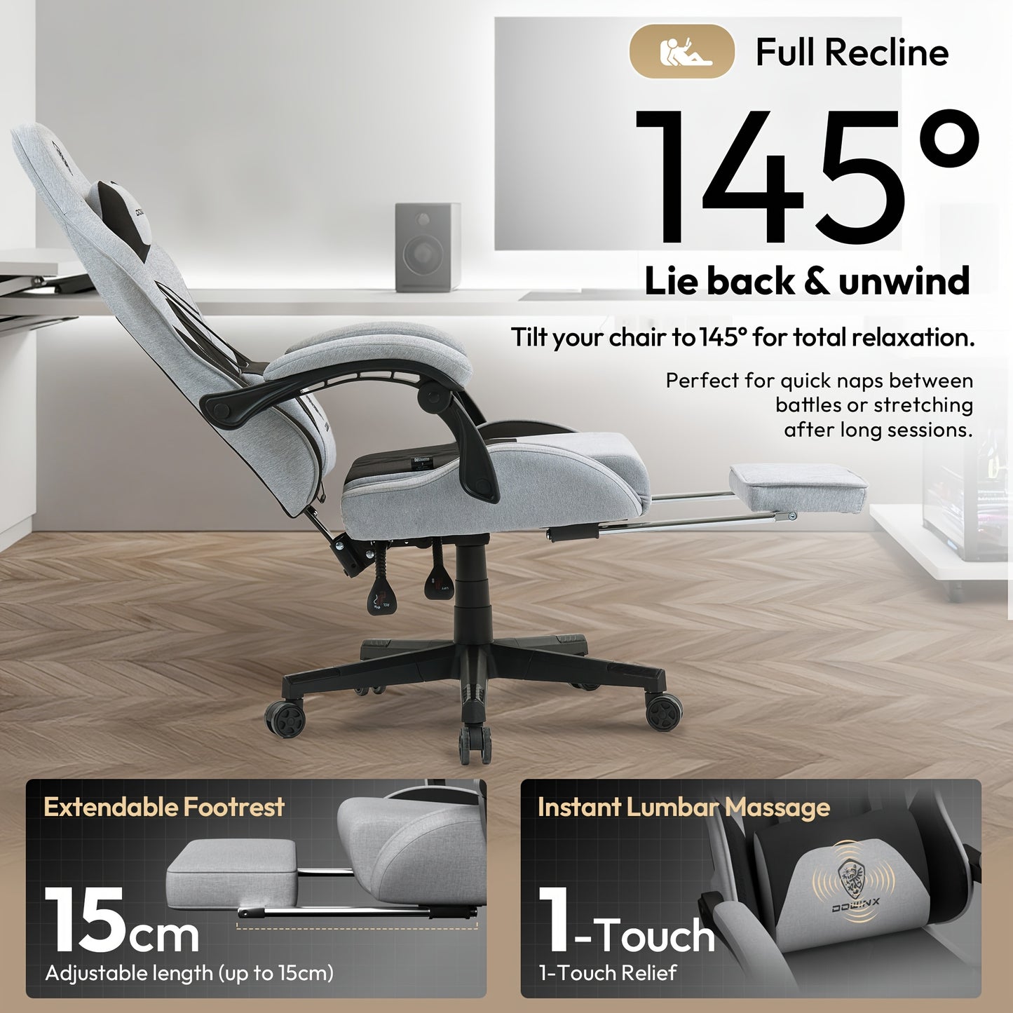 Ergonomic Gaming Chair with 3D Armrests & Lumbar Support - Heavy-Duty Metal Frame, Adjustable Footrest, PU Casters - Office Chair for Tall Users, Large Adults - Heavy Duty Construction, Easy-Clean Surface - Ideal for PC, Cons