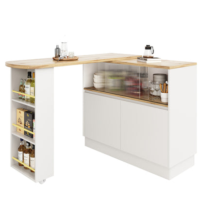 Keukeneiland – Keukentrolley – Serveerwagen – Buffetkast – Eetbar – Wit Metaal – 360° Draaibaar – Ruimtebesparend 90x45x100 cm
