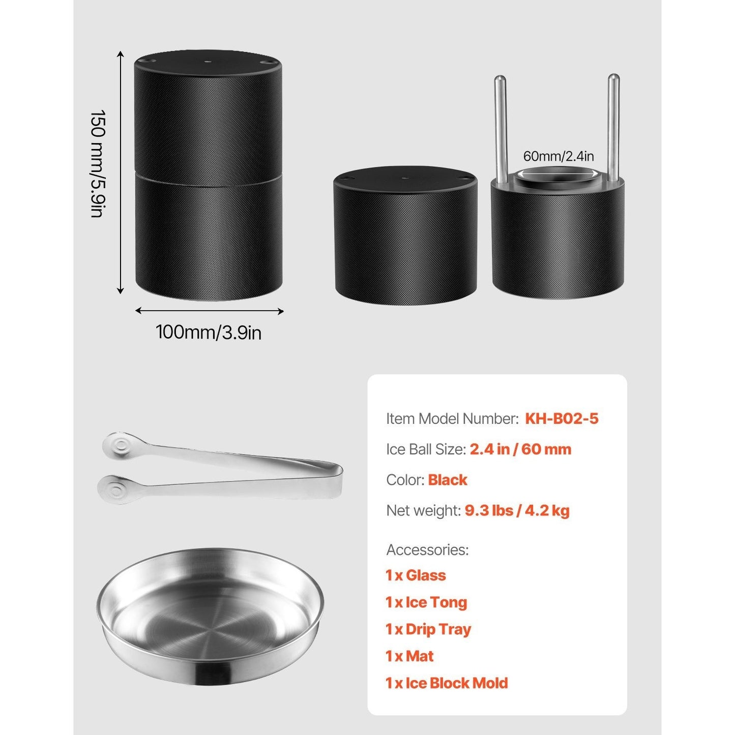 Ijsklontjespers – IJsbalpers – IJsbalmaker – Ijsballenmaker – IJsballenpers – Aluminium – 60 mm grote heldere ijsballen – Antislip en duurzaam – Zwart