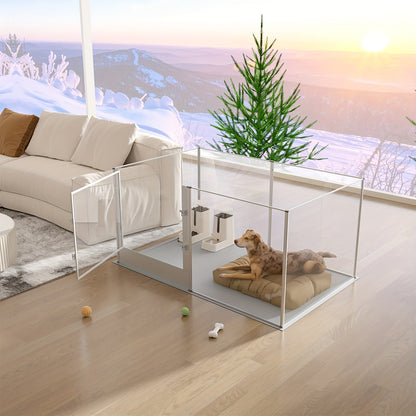 Hondenren Transparant – Hondenkooi – Puppyren – Binnenren – Dierenren – Acryl & Aluminium – Veiligheidsvergrendeling – Waterdichte Bevallingsmat 80 cm Hoog