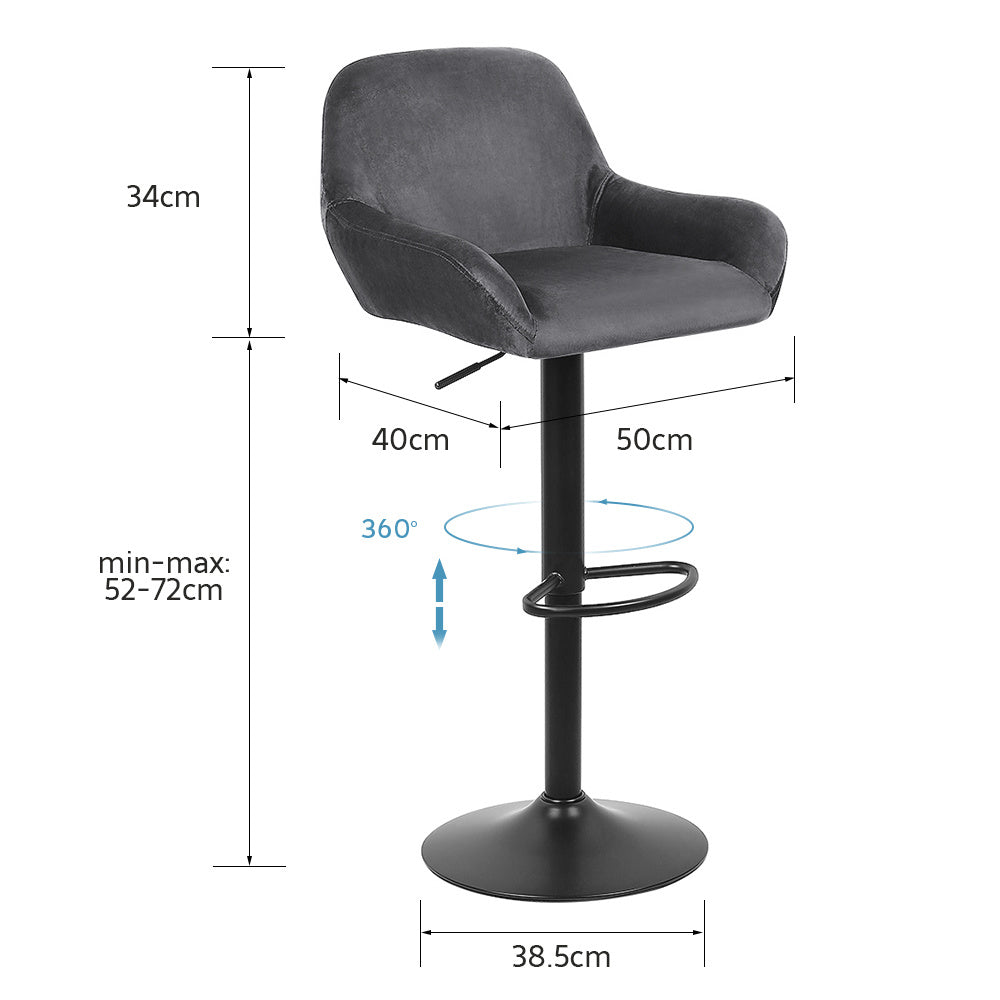Set of 4 bar stools, adjustable height, 360 degree swivel, velvet high stool set, metal frame