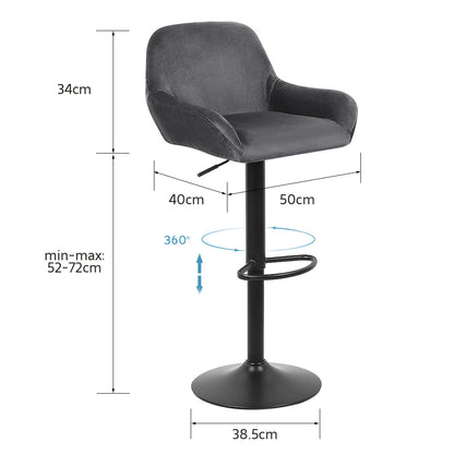 Set of 4 bar stools, adjustable height, 360 degree swivel, velvet high stool set, metal frame