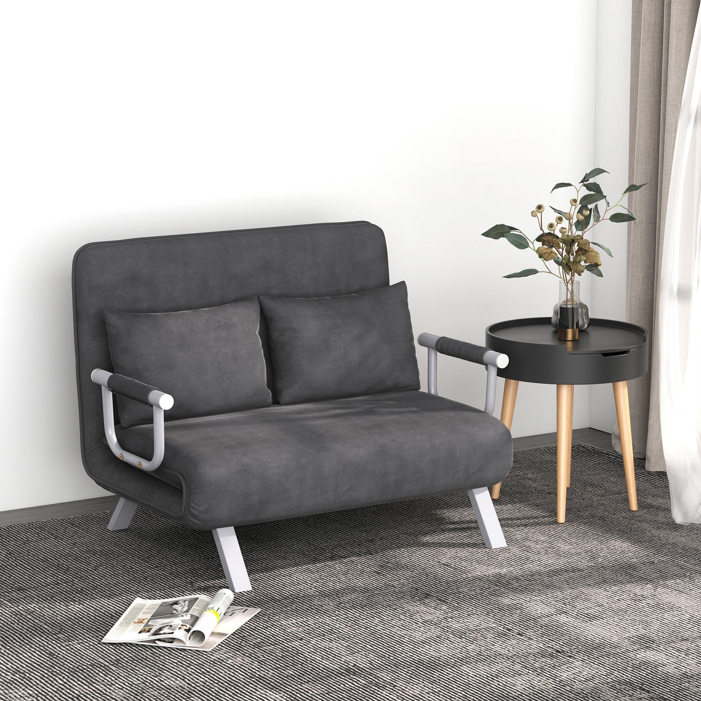 Slaapbank – Bedbank – Slaapstoel – Logeerbed – Sofa – Verstelbare Rugleuning – Zachte Velvet Bekleding – Grijs