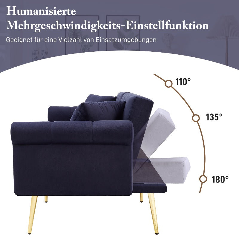 Sofa Bed – Slaapbank – Logeerbank – Bedbank – 2-Zits Bank – Fluwelen Navy Blauw/Zwart – 3-Standen Verstelbare Rugleuning – Ruimtebesparend Compact Design