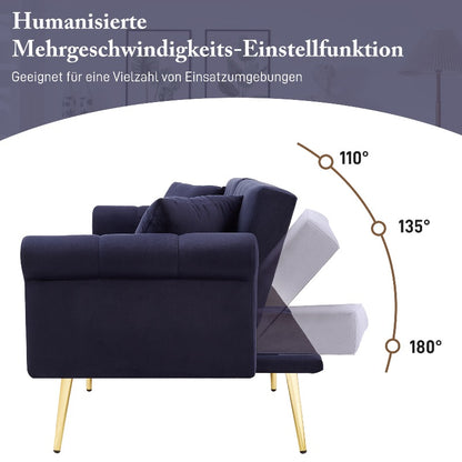 Sofa Bed – Slaapbank – Logeerbank – Bedbank – 2-Zits Bank – Fluwelen Navy Blauw/Zwart – 3-Standen Verstelbare Rugleuning – Ruimtebesparend Compact Design