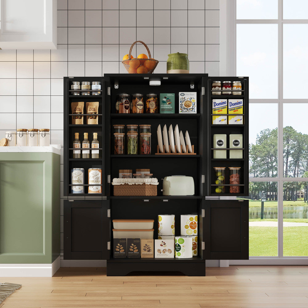 Modern Black Metal Sideboard with Large 4-Door Storage Unit & Adjustable Shelves - Heavy-Duty Floor-Standing Cabinet with Spacious Doors, 120x60x40cm, Sturdy Metal Construction for Kitchen, Dining Room, Living Room - Space-Sa