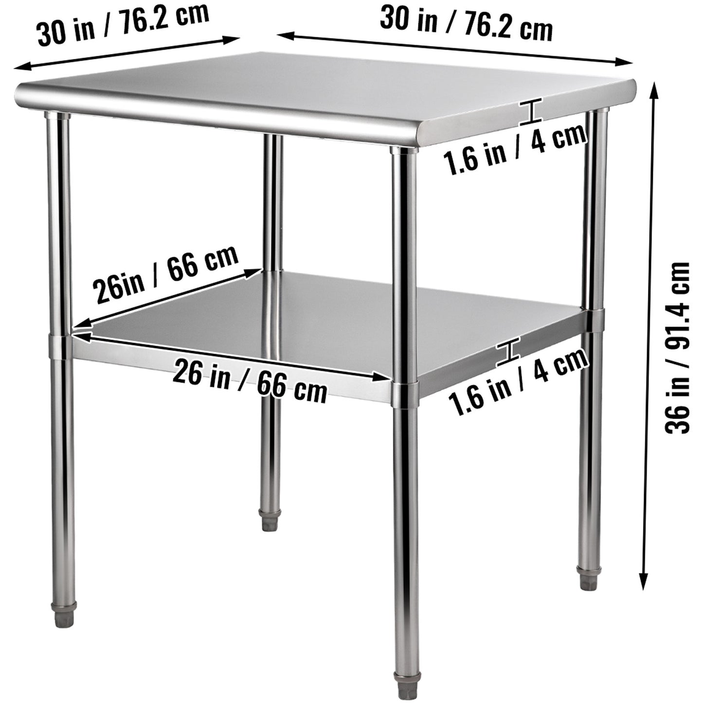 RVS Werktafel – Roestvrijstalen Werkbank – Metaaltafel – Stalen Werktafel – Keukentafel – Verstelbare Poten – Draagkracht 363 kg – 30 x 30 x 36 Inch