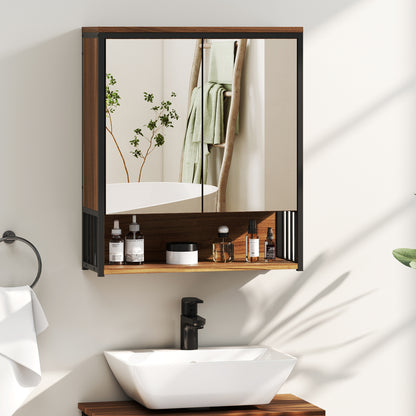Hangend Spiegelkastje Badkamer – Badkamerkastje – Spiegelkast – Wandkastje – Opbergkast – Zachte Sluiting – 25x40,5 cm Spiegel – MDF Bruin