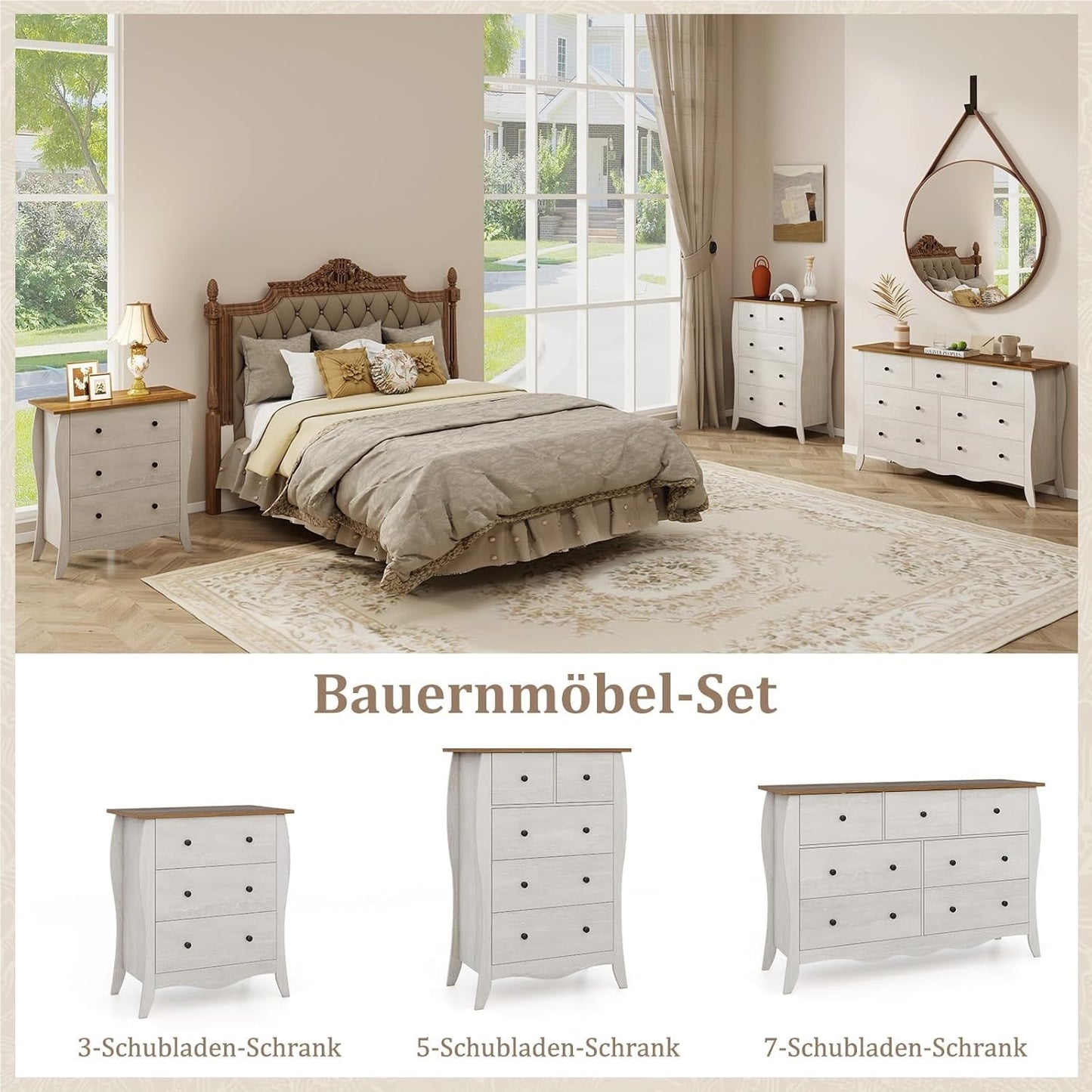 Commode 7 Laden – Ladekast – Dressoir – Opbergkast – Kast Grijs – Landelijke Stijl – Ruime Opbergruimte – Gemaakt Van Houtcomposiet