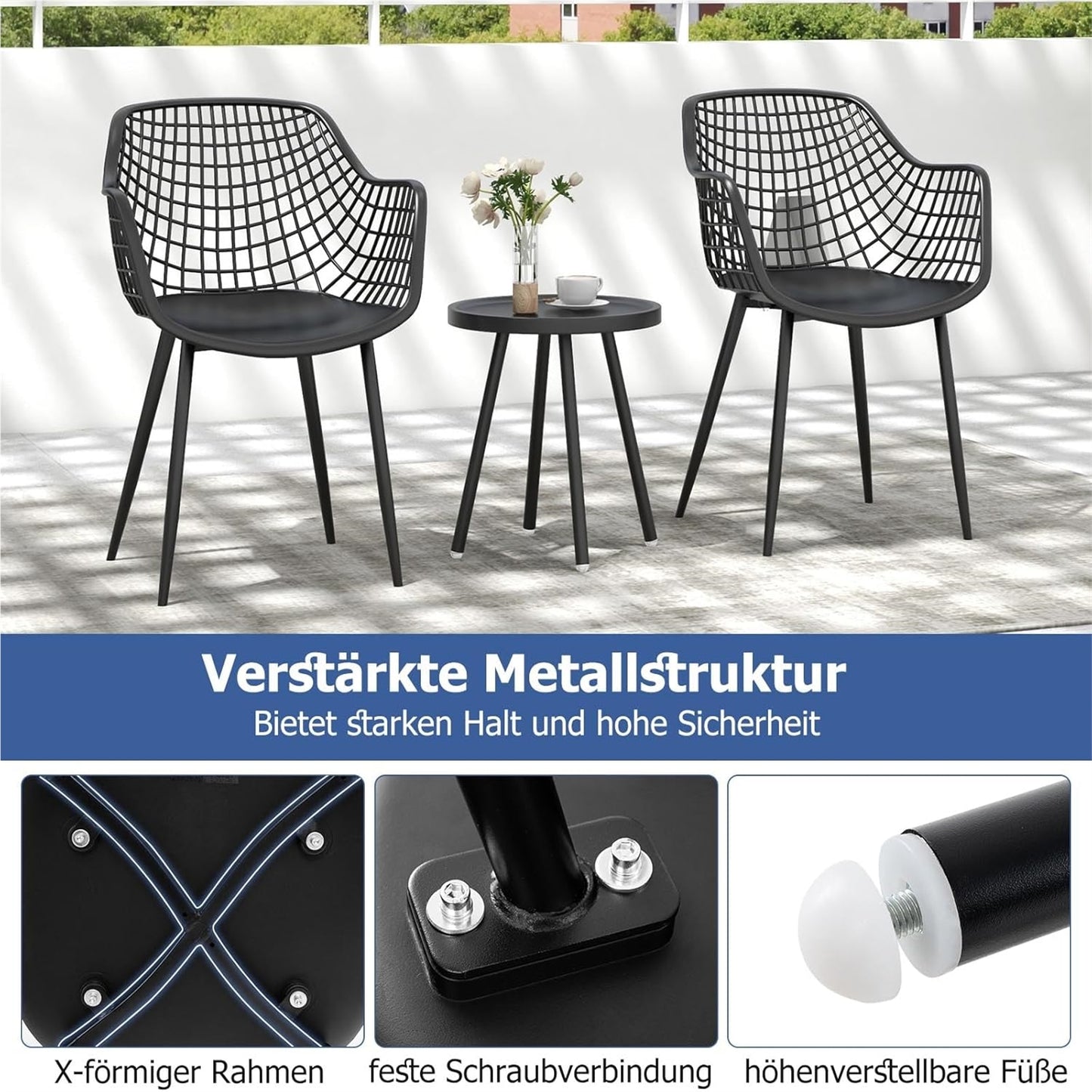 Balkonset – Tuinmeubelset – Balkonmeubelen – Loungeset – Buitenset – Weerbestendig – Met Metalen Frame En Ergonomische Stoelen – Zwart
