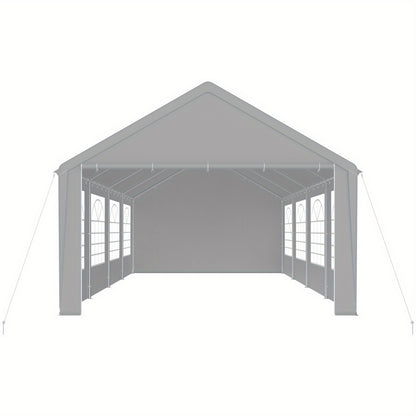 Partytent – Tuinkamer – Feesttent – Evenemententent – Grijze Partytent 4x8 meter – Stevig Gegalvaniseerd Stalen Frame – PE Dak Met Afneembare Zijwanden